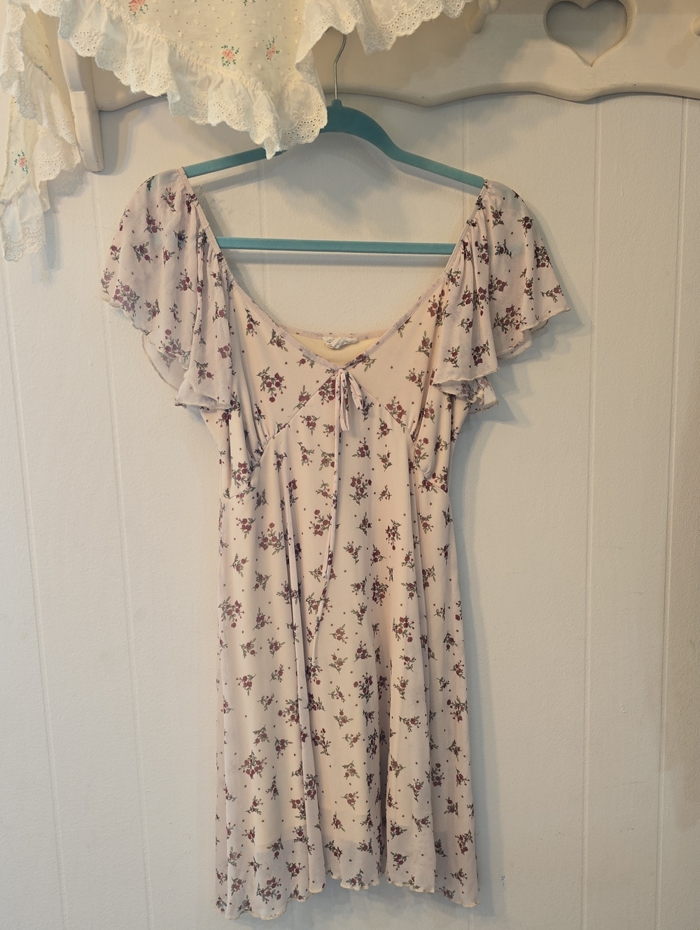 See You Monday Pale Pink Floral Tie-Front Mini Babydoll Dress